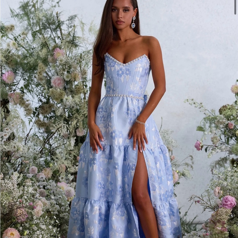 V. Chapman Blue Slit Sundress Sweetheart Neckline